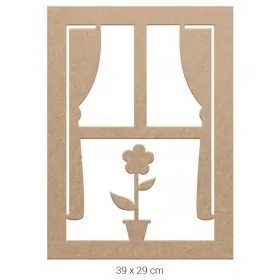 DS047 Çiçekli Pencere Tasarımlı Dekoratif Duvar Süsü Ham Ahşap Boyanabilir Obje